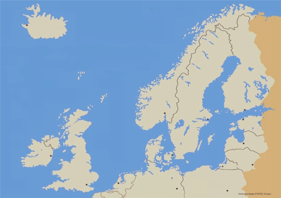 Übersichtskarte Nordeuropa mit Länderlinks zum WebShop der Geobuchhandlung Kiel